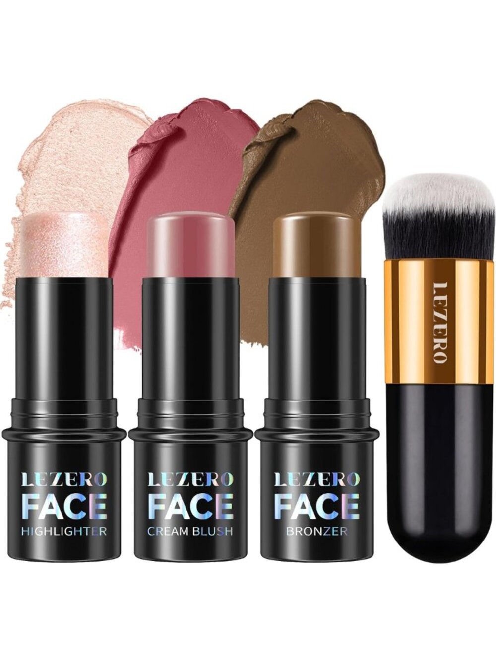 3-Piece Contour Stick Set with Highlighter, Blush & Bronzer - Light Medium